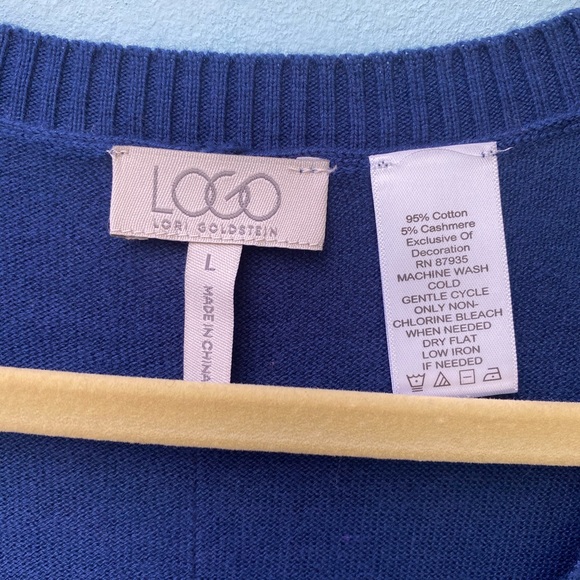 LOGO long soft dark blue sweater w sheer blck trim - Picture 2 of 4